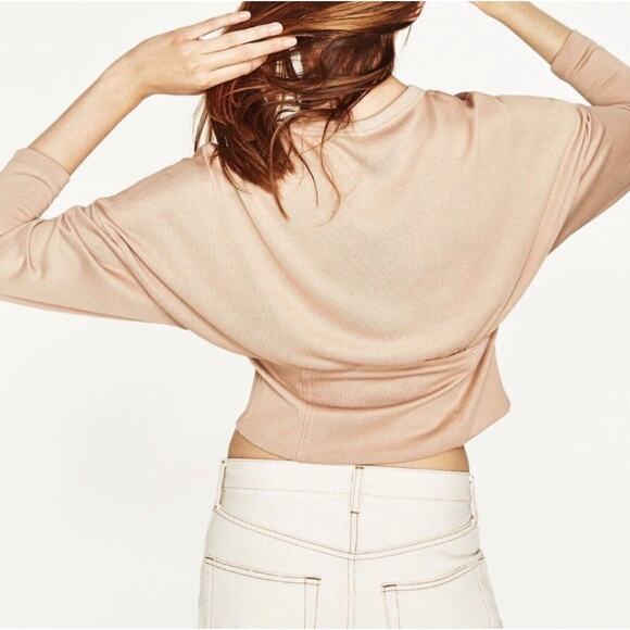 NWT Zara W & B Collection Tan Long Drop Sleeve Front Corset Lace Up Waist Top M - Picture 3 of 12